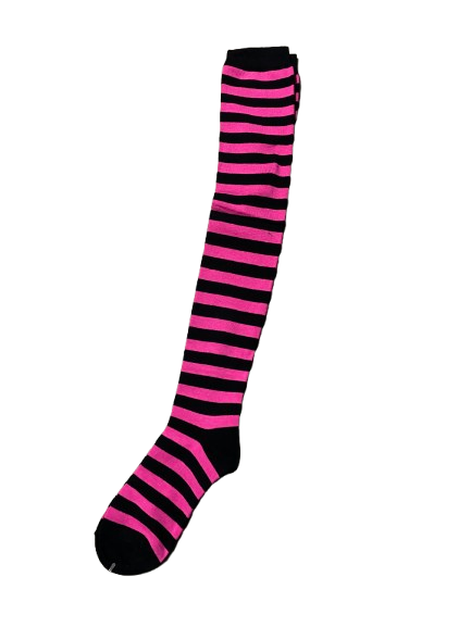 Women Thigh High Socks Hot Pink Striped Fashionable Socks Ladies Girls Size 2-8