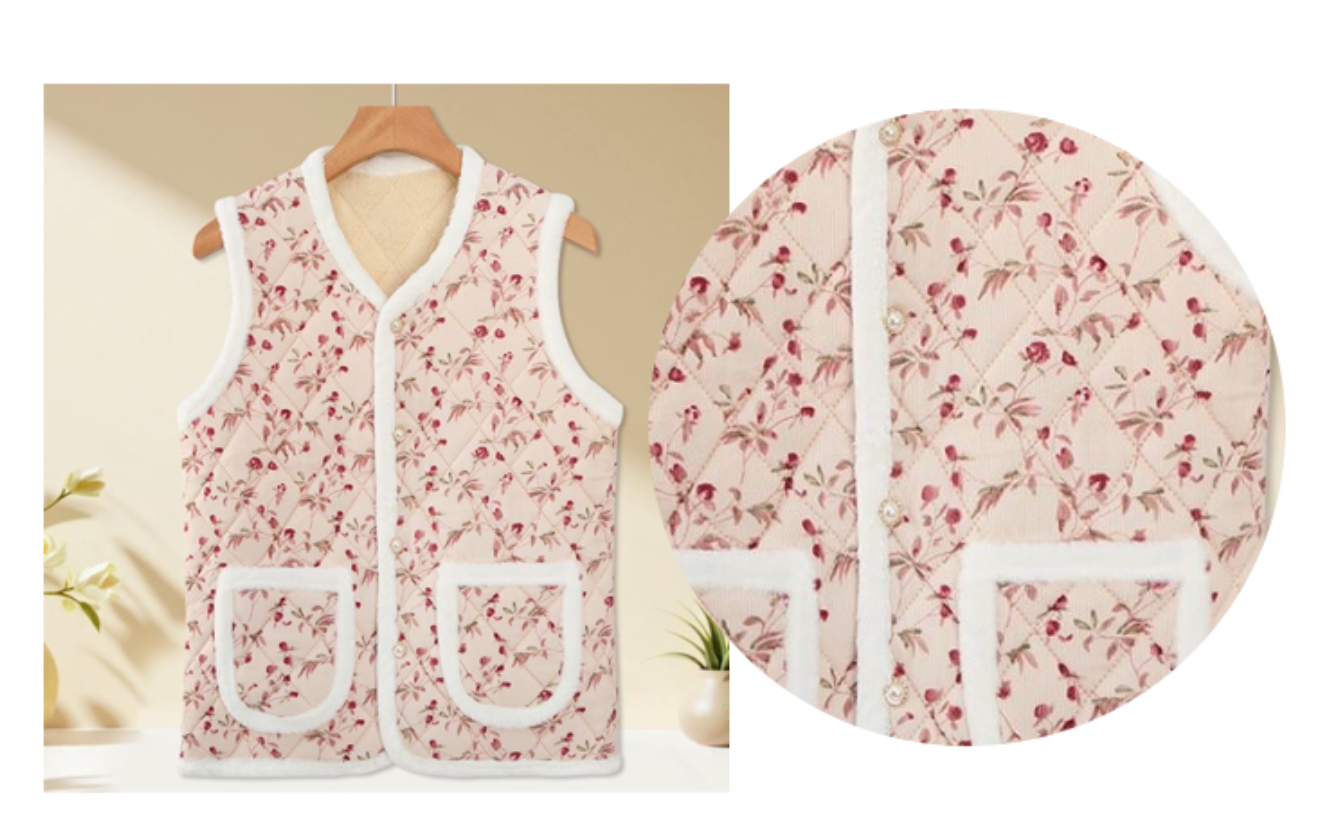 [Kozy House] Retro Korean Kimjang Flower Pattern Sherpa-Lined Vest for Winter