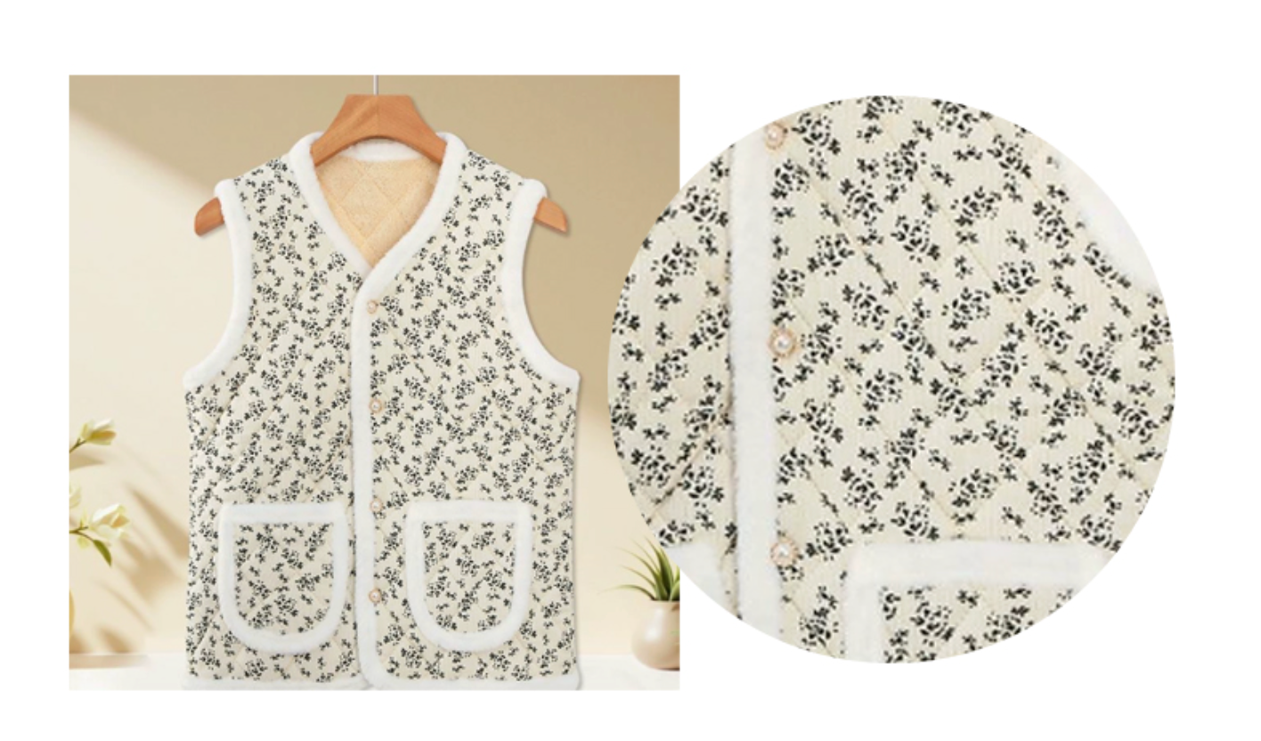 [Kozy House] Retro Korean Kimjang Flower Pattern Sherpa-Lined Vest for Winter
