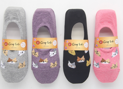 [Kozy House] 5 Pairs Pack Women Pastel Cats Invisible No-Show Socks Fits Size 2-8