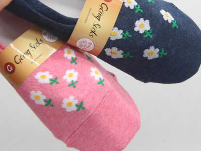 [Kozy House] 5 Pairs Pack Women Pastel Flower Invisible No-Show Socks Fits Size 2-8