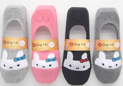[Kozy House] 5 Pairs Pack Women Pastel Ribbon Rabbits Invisible No-Show Socks For Ladies 2-8