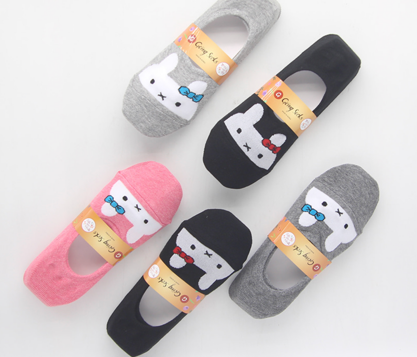 [Kozy House] 5 Pairs Pack Women Pastel Ribbon Rabbits Invisible No-Show Socks For Ladies 2-8