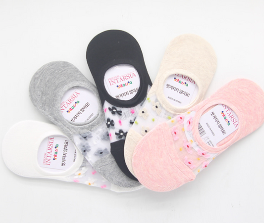 [Kozy House] 5 Pairs Bundle Flower Mesh Top Invisible No Show Socks for Ladies 2-8