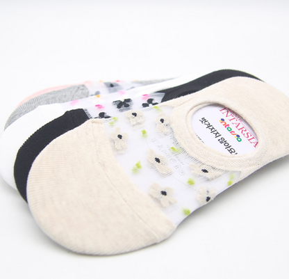 [Kozy House] 5 Pairs Bundle Flower Mesh Top Invisible No Show Socks for Ladies 2-8