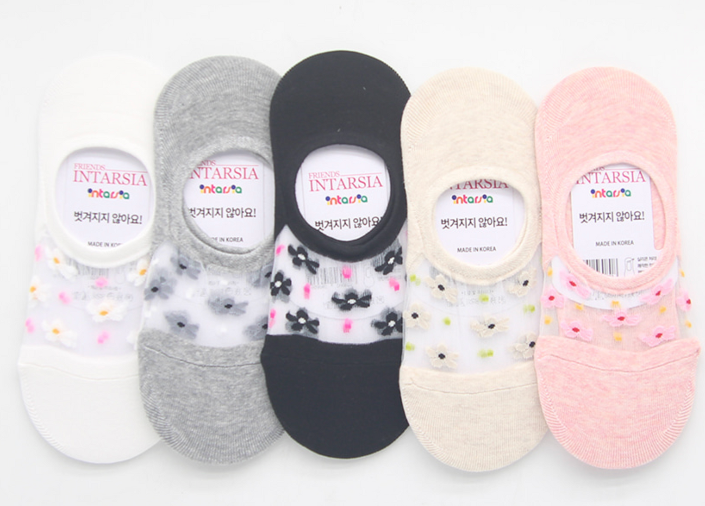 [Kozy House] 5 Pairs Bundle Flower Mesh Top Invisible No Show Socks for Ladies 2-8