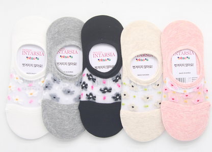 [Kozy House] 5 Pairs Bundle Flower Mesh Top Invisible No Show Socks for Ladies 2-8