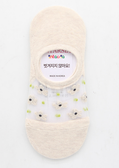 [Kozy House] 5 Pairs Bundle Flower Mesh Top Invisible No Show Socks for Ladies 2-8