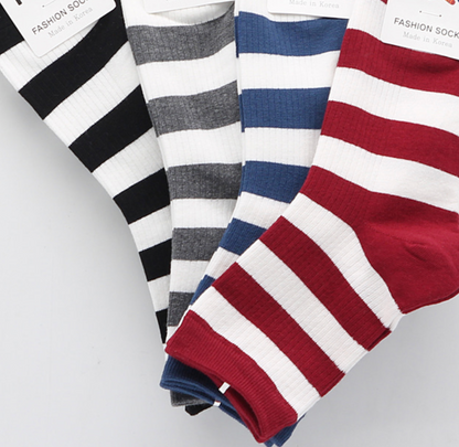 [Kozy House] 3 Pairs Women's Classic Striped Ribbed Crew Socks Size 2-8