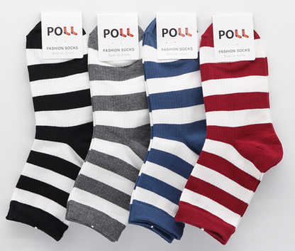 [Kozy House] 3 Pairs Women's Classic Striped Ribbed Crew Socks Size 2-8