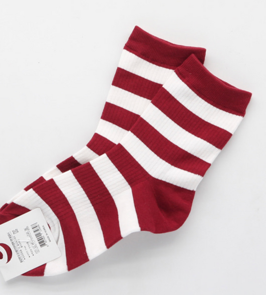 [Kozy House] 3 Pairs Women's Classic Striped Ribbed Crew Socks Size 2-8