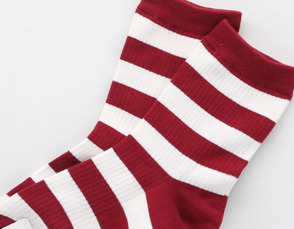 [Kozy House] 3 Pairs Women's Classic Striped Ribbed Crew Socks Size 2-8