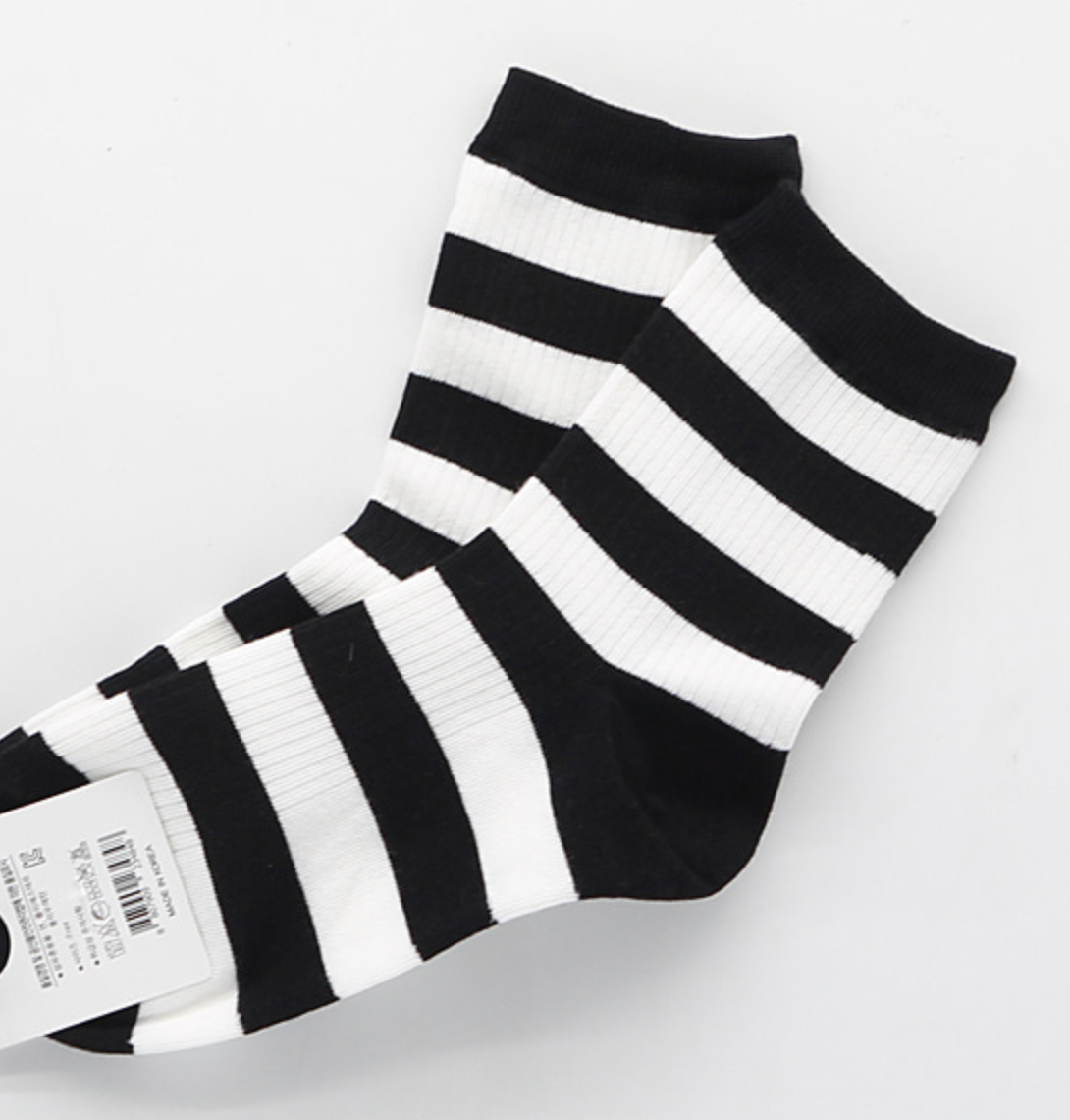 [Kozy House] 3 Pairs Women's Classic Striped Ribbed Crew Socks Size 2-8