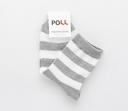 [Kozy House] 3 Pairs Women's Classic Striped Ribbed Crew Socks Size 2-8