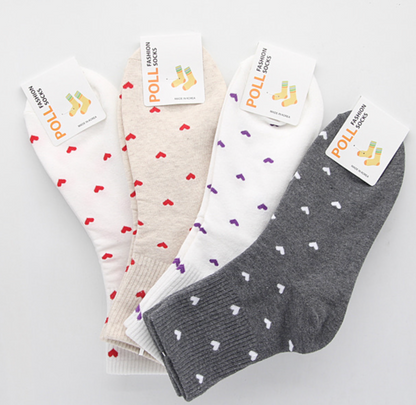 [Kozy House] 3 Pairs Bundle Heart Ribbed Crew Socks Size 2-8