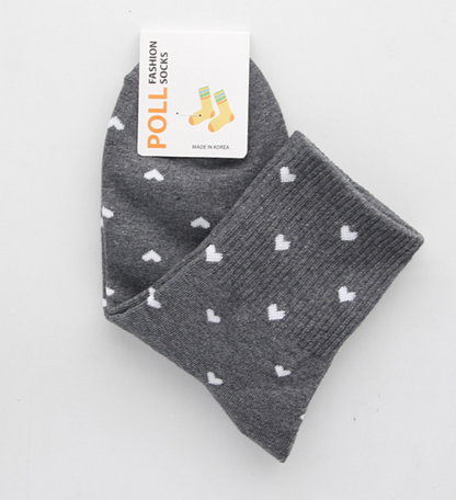 [Kozy House] 3 Pairs Bundle Heart Ribbed Crew Socks Size 2-8