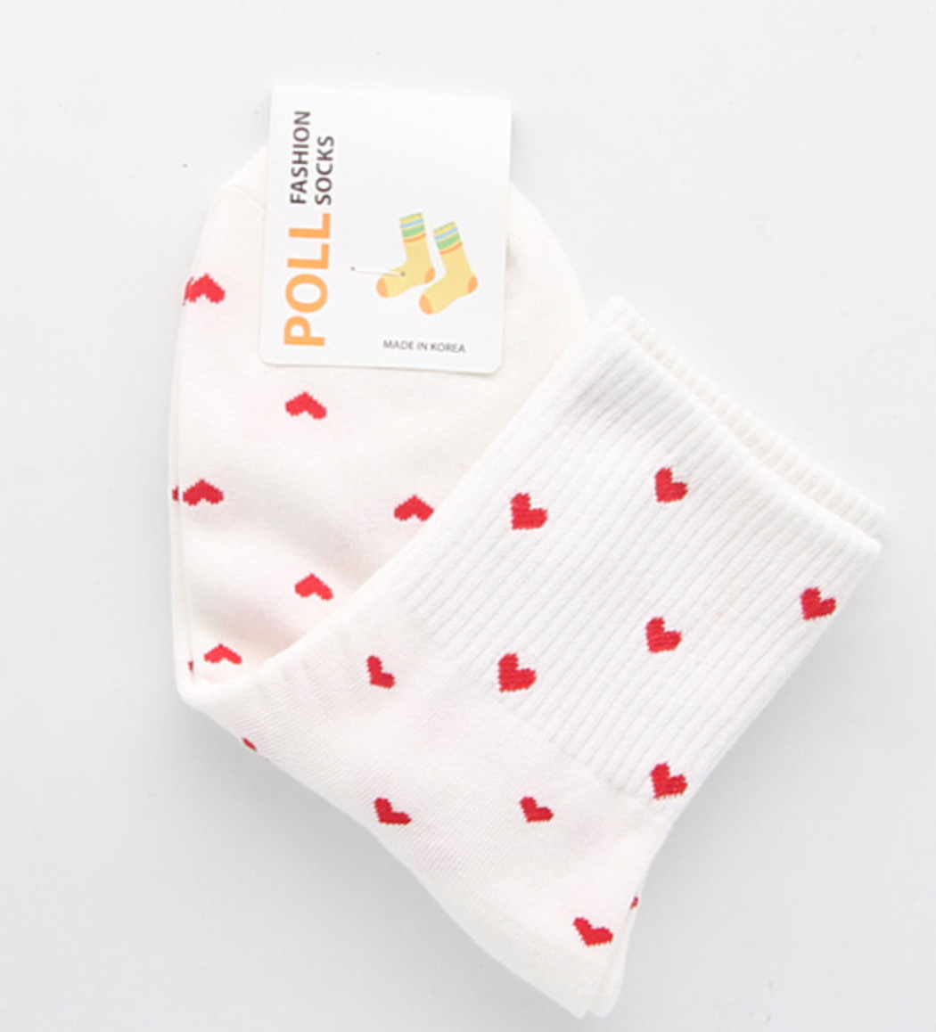 [Kozy House] 3 Pairs Bundle Heart Ribbed Crew Socks Size 2-8