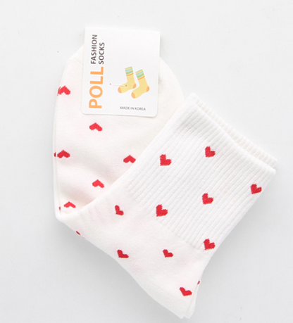 [Kozy House] 3 Pairs Bundle Heart Ribbed Crew Socks Size 2-8
