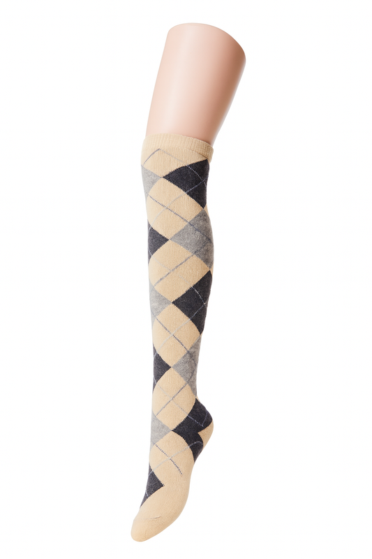 Ladies knee-high socks, argyle pattern, 1 pair, cotton blend, ladies 2-8