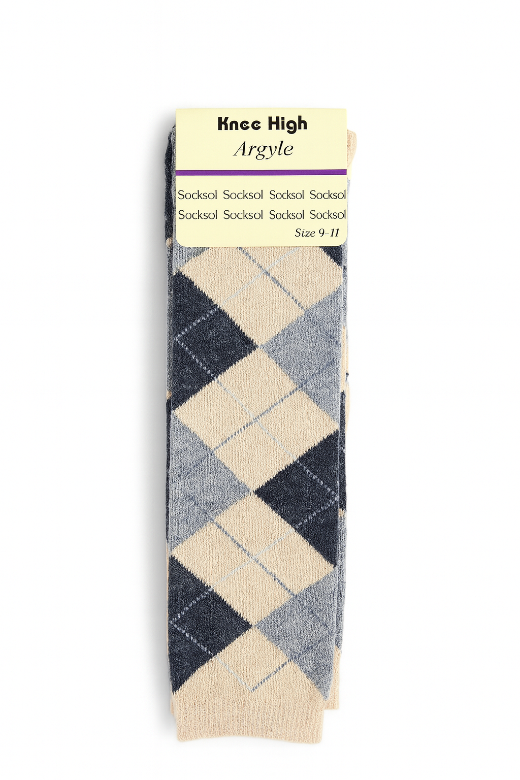Ladies knee-high socks, argyle pattern, 1 pair, cotton blend, ladies 2-8