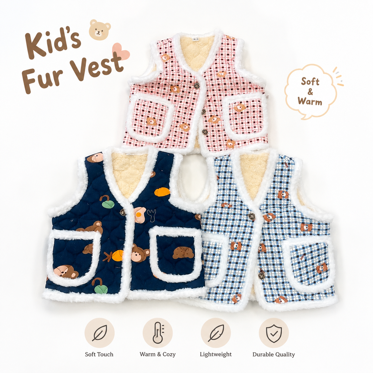 [Kozy House] Retro Korean Kimjang Fur Vest for Kids