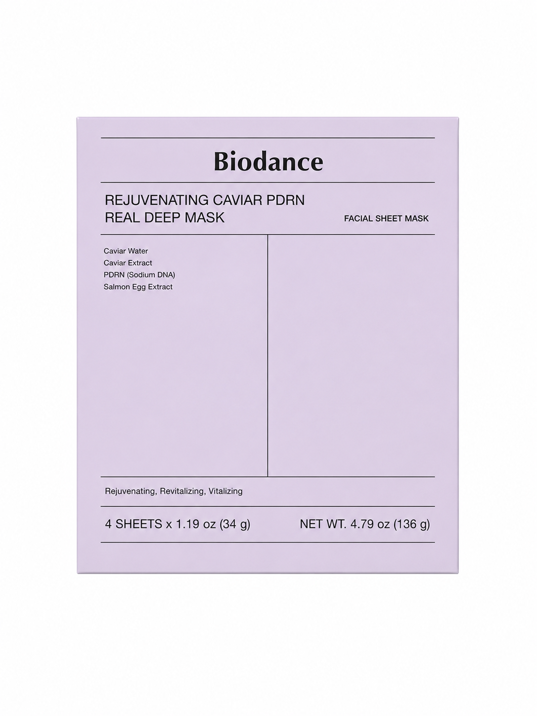 [Biodance] Rejuvenating Caviar PDRN REAL DEEP MASK - 4 Sheets x 35g