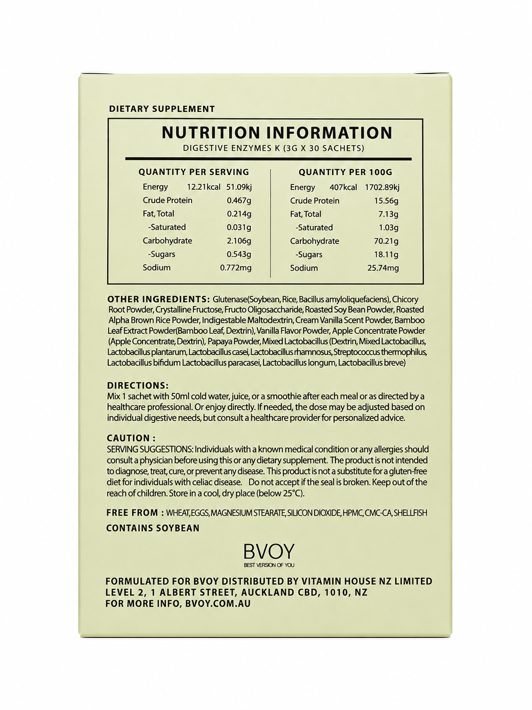 BVOY Digestive Enzyme K+ 3g x 30 Sachets