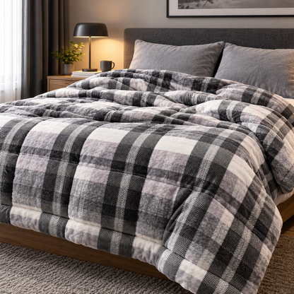 Korean Microfibre Winter Comforter – Grey Check | Single Size