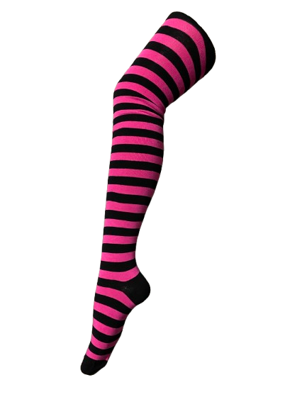 Women Thigh High Socks Hot Pink Striped Fashionable Socks Ladies Girls Size 2-8