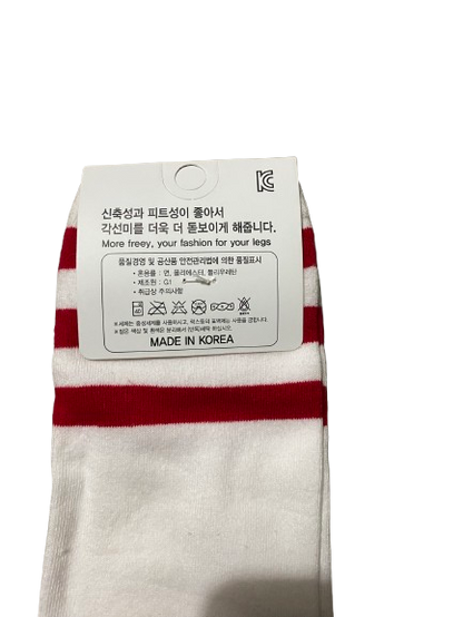 Women Striped Top Cotton Knee High Socks Made in Korea