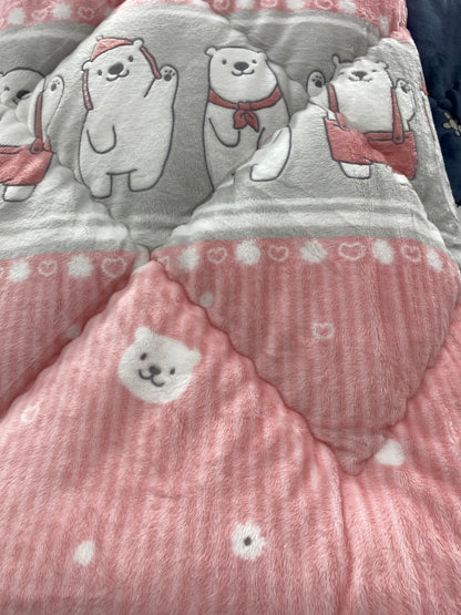 [Kozy House] 5mm Microfibre Burn-out Polar Bears Blanket S/D