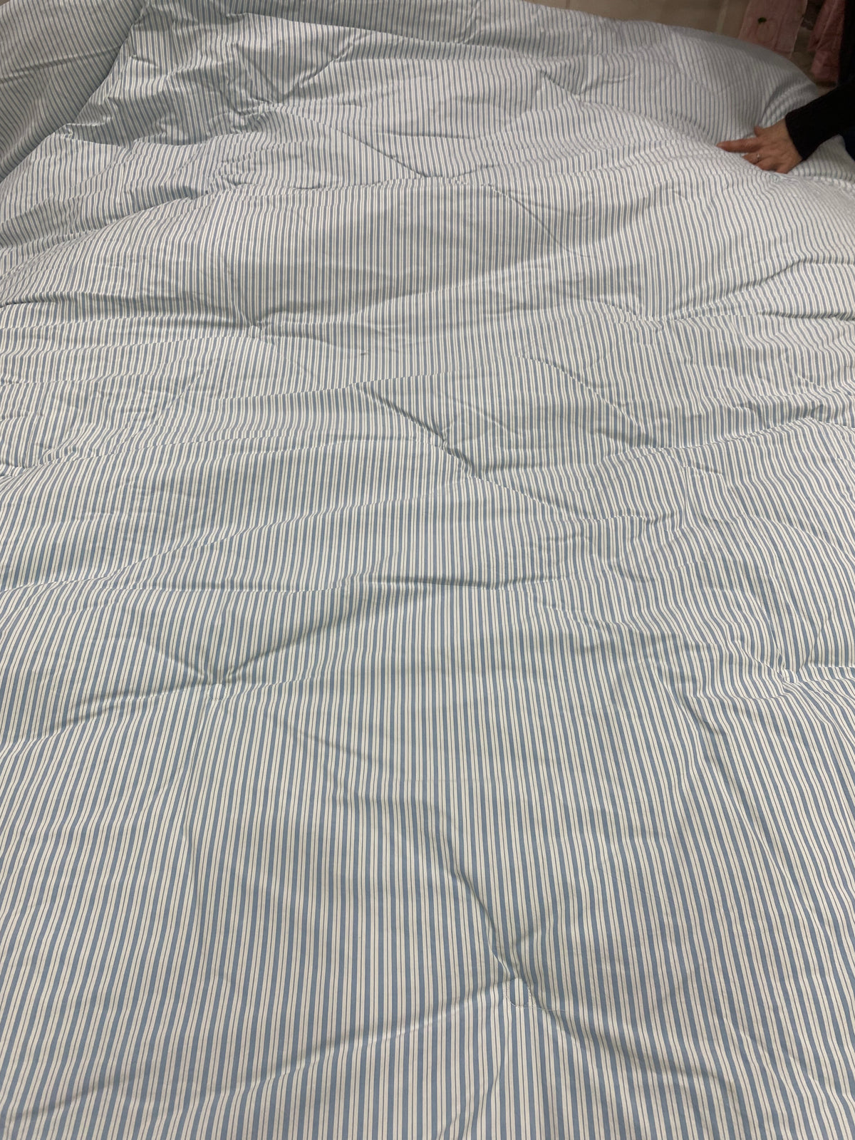 [Kozy House] Korean 60s Bio-Washed Cotton Comforter – Blue Stripe | Queen