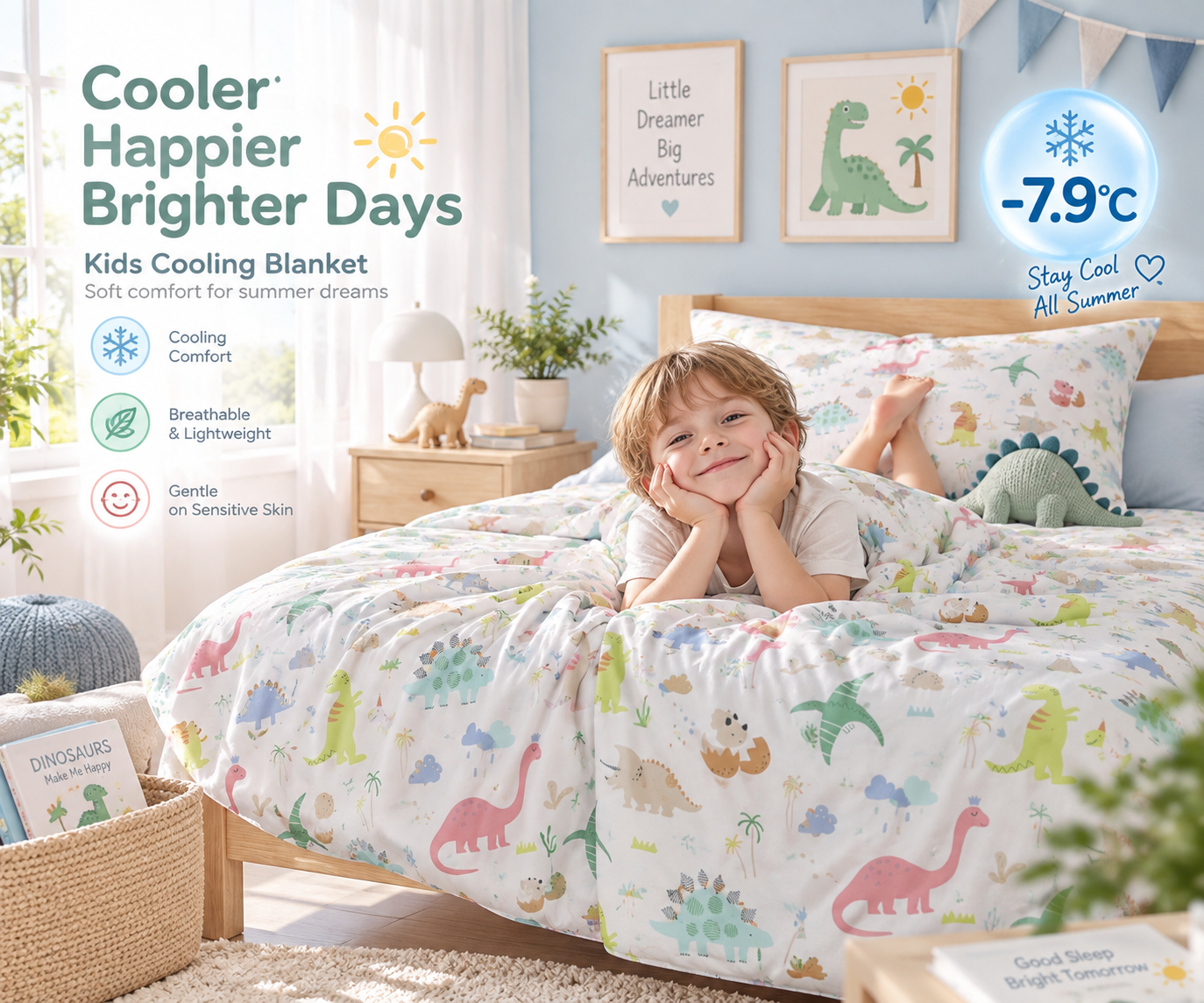 [Kozy House] Korean Ice Cooling Blanket Dinosaur Summer Blanket
