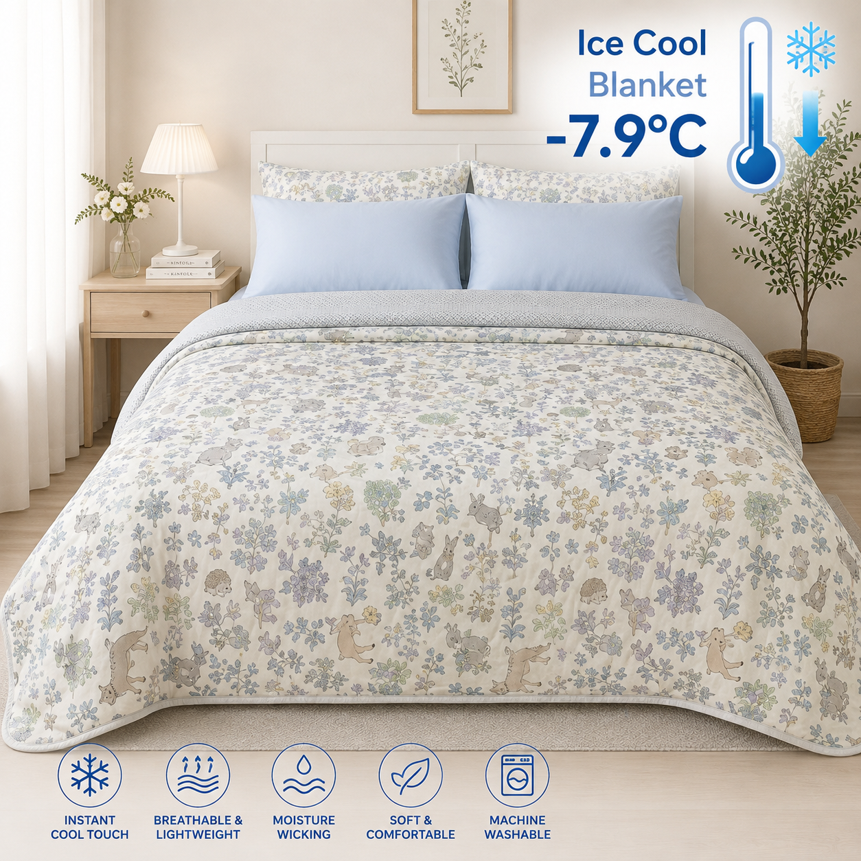 [Kozy House] Animal Tales Korean Ice Cool -7.9ºC Cooling Summer Blanket Q/K