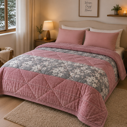 [Kozy House] Korean 5mm Microfiber Winter Comforter – Floral Pink Q