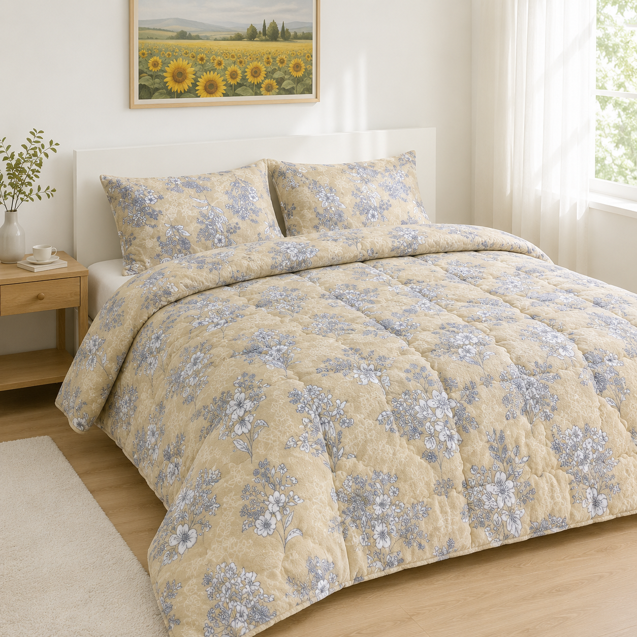 [Kozy House] Anne Floral Microfibre 5mm 3D Burn-Out Korean Winter Comforter Set
