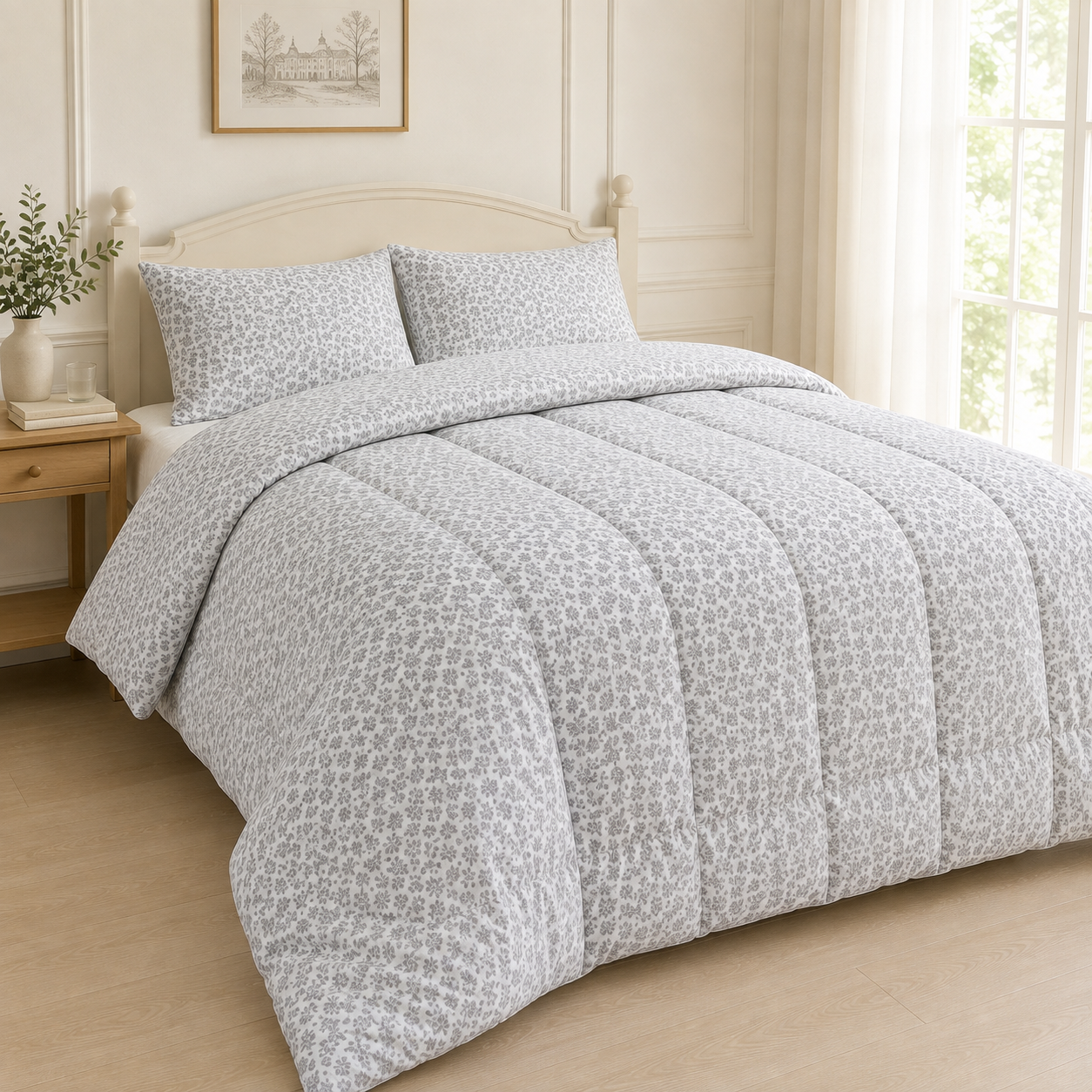 [Kozy House] Snowflake Flowers Microfibre 5mm 3D Burn-Out Korean Blanket Set