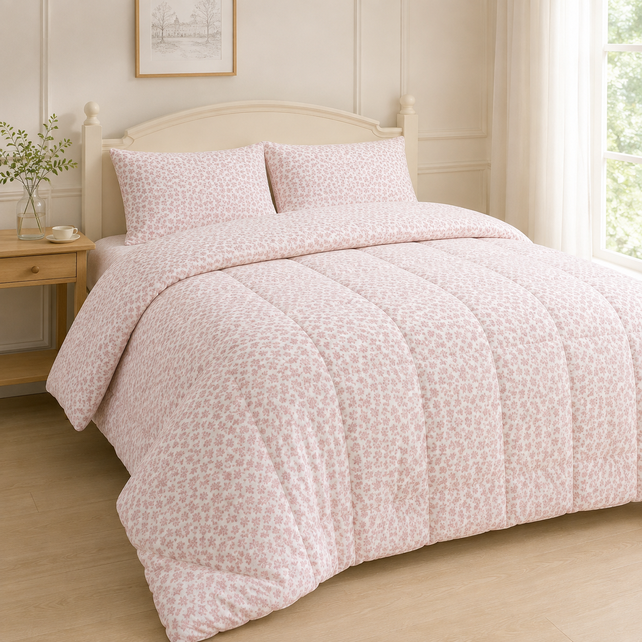 [Kozy House] Snowflake Flowers Microfibre 5mm 3D Burn-Out Korean Blanket Set